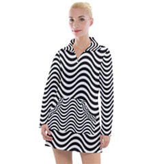 Black White Wave Pattern Wavy Water Seamless Women s Long Sleeve Casual Dress