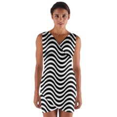 Black White Wave Pattern Wavy Water Seamless Wrap Front Bodycon Dress by Posterlux