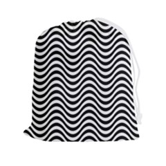 Black White Wave Pattern Wavy Water Seamless Drawstring Pouch (2xl)