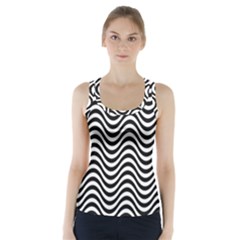 Black White Wave Pattern Wavy Water Seamless Racer Back Sports Top