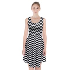 Black White Wave Pattern Wavy Water Seamless Racerback Midi Dress by Posterlux