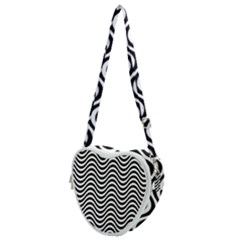 Black White Wave Pattern Wavy Water Seamless Heart Shoulder Bag