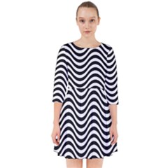 Black White Wave Pattern Wavy Water Seamless Smock Dress by Posterlux