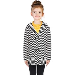 Black White Wave Pattern Wavy Water Seamless Kids  Double Breasted Button Coat by Posterlux