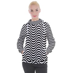 Black White Wave Pattern Wavy Water Seamless Women s Hooded Pullover