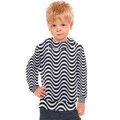 Black White Wave Pattern Wavy Water Seamless Kids  Hooded Pullover