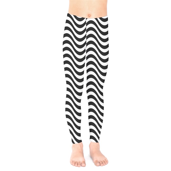 Black White Wave Pattern Wavy Water Seamless Kids  Leggings