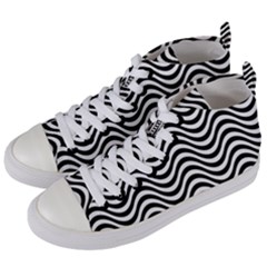 Black White Wave Pattern Wavy Water Seamless Women s Mid-top Canvas Sneakers