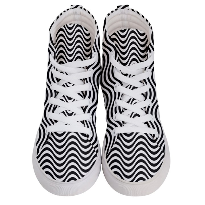 Black White Wave Pattern Wavy Water Seamless Men s Hi-Top Skate Sneakers