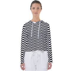 Black White Wave Pattern Wavy Water Seamless Women s Slouchy Sweat