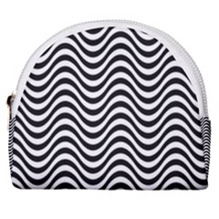 Black White Wave Pattern Wavy Water Seamless Horseshoe Style Canvas Pouch by Posterlux