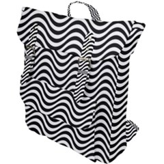 Black White Wave Pattern Wavy Water Seamless Buckle Up Backpack by Posterlux