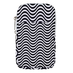 Black White Wave Pattern Wavy Water Seamless Waist Pouch (small) by Posterlux