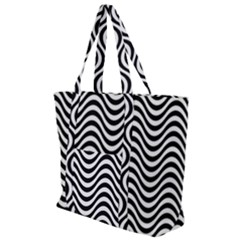 Black White Wave Pattern Wavy Water Seamless Zip Up Canvas Bag