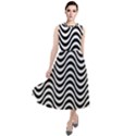 Black White Wave Pattern Wavy Water Seamless Round Neck Boho Dress View1