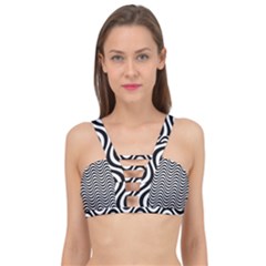 Black White Wave Pattern Wavy Water Seamless Cage Up Bikini Top by Posterlux