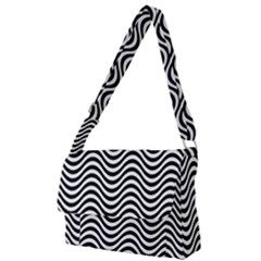 Black White Wave Pattern Wavy Water Seamless Full Print Messenger Bag (l) by Posterlux