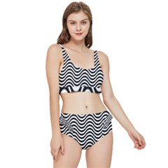 Black White Wave Pattern Wavy Water Seamless Frilly Bikini Set