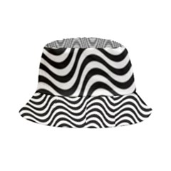 Black White Wave Pattern Wavy Water Seamless Inside Out Bucket Hat by Posterlux