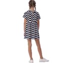 Black White Wave Pattern Wavy Water Seamless Kids  Asymmetric Collar Dress View2