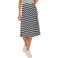 Black White Wave Pattern Wavy Water Seamless Midi Panel Skirt