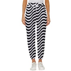 Black White Wave Pattern Wavy Water Seamless Women s Cropped Drawstring Pants