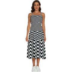 Black White Wave Pattern Wavy Water Seamless Sleeveless Shoulder Straps Boho Dress