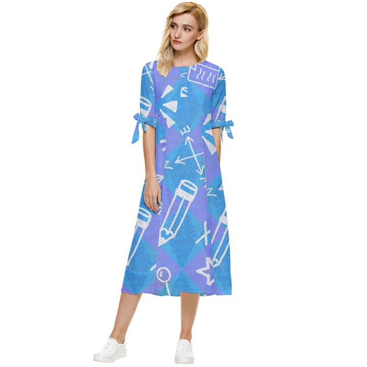 Background Abstract Texture Pattern Bow Sleeve Chiffon Midi Dress