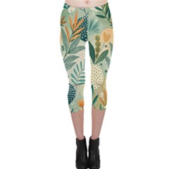 Leaves Pattern Flora Nature Capri Leggings 