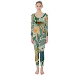 Leaves Pattern Flora Nature Long Sleeve Catsuit