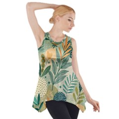 Leaves Pattern Flora Nature Side Drop Tank Tunic