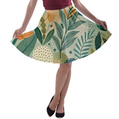 Leaves Pattern Flora Nature A-line Skater Skirt