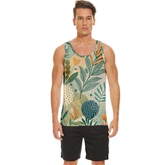 Leaves Pattern Flora Nature Men s Wide Collar Tank Top