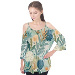 Leaves Pattern Flora Nature Flutter Sleeve T-shirt