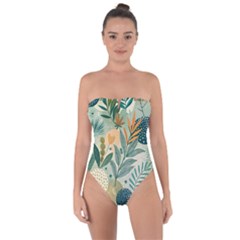 Leaves Pattern Flora Nature Tie Back One Piece Swimsuit