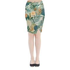 Leaves Pattern Flora Nature Midi Wrap Pencil Skirt