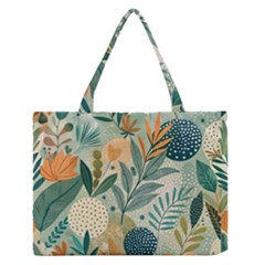 Leaves Pattern Flora Nature Zipper Medium Tote Bag