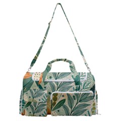 Leaves Pattern Flora Nature Sports Gym Duffle Bag With Shoe Compartment by Posterlux