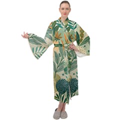 Leaves Pattern Flora Nature Maxi Velvet Kimono