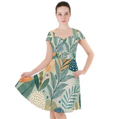 Leaves Pattern Flora Nature Cap Sleeve Midi Dress by Posterlux