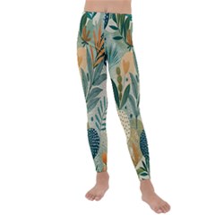 Leaves Pattern Flora Nature Kids  Lightweight Velour Leggings by Posterlux