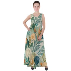 Leaves Pattern Flora Nature Empire Waist Velour Maxi Dress by Posterlux