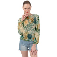 Leaves Pattern Flora Nature Banded Bottom Chiffon Top