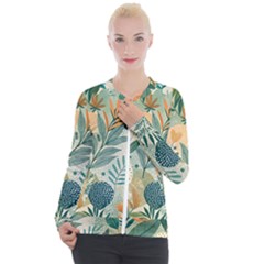 Leaves Pattern Flora Nature Casual Zip Up Jacket