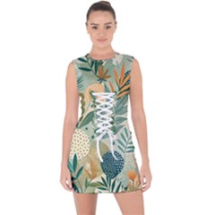 Leaves Pattern Flora Nature Lace Up Front Bodycon Dress by Posterlux