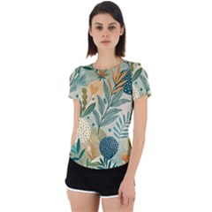 Leaves Pattern Flora Nature Back Cut Out Sport T-shirt by Posterlux