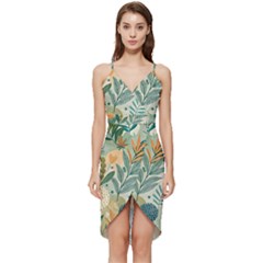 Leaves Pattern Flora Nature Wrap Frill Dress