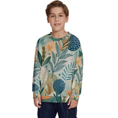 Leaves Pattern Flora Nature Kids  Crewneck Sweatshirt