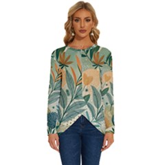 Leaves Pattern Flora Nature Long Sleeve Crew Neck Pullover Top