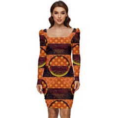 Art Pattern Design Wallpaper Women Long Sleeve Ruched Stretch Jersey Dress by Posterlux